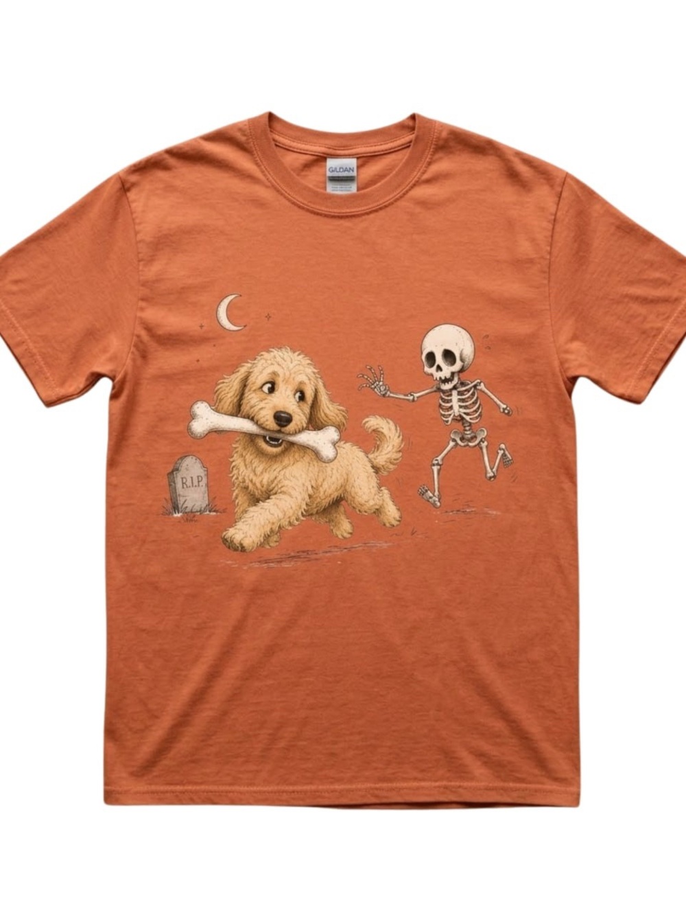Gildan Orange Dog & Skeleton Graphic Tee
